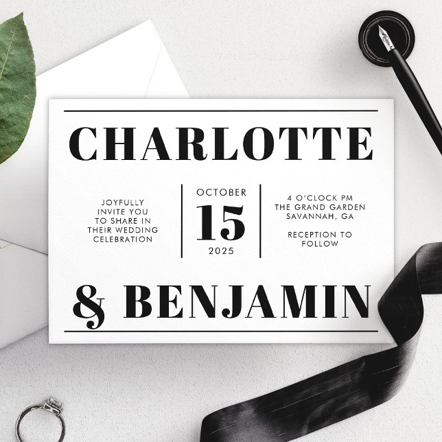 Modern Bold Black And White Horizontal Wedding  Invitation (Creator Uploaded)