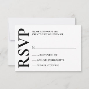 Modern Bold Black and White Wedding RSVP Card