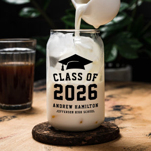 Modern Bold Black Class of 2025 Graduation Can Glass