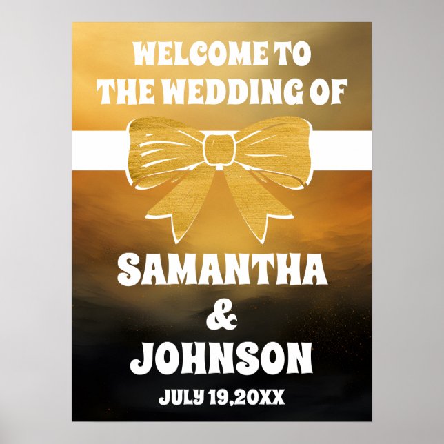 Modern Bold Black Gold Bow Wedding Welcome Poster (Front)
