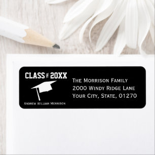 Modern Bold Black Graduation Cap Class of 20XX Return Address Label