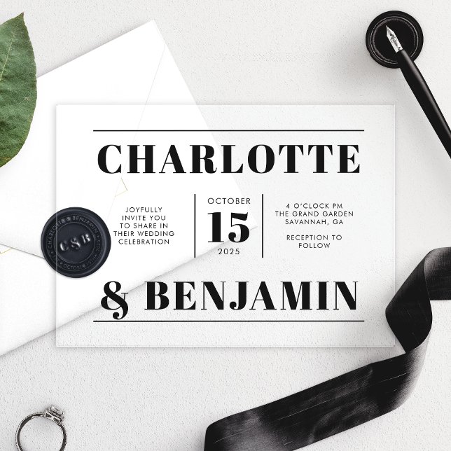 Modern Bold Black Horizontal Wedding Acrylic Invitations (Creator Uploaded)