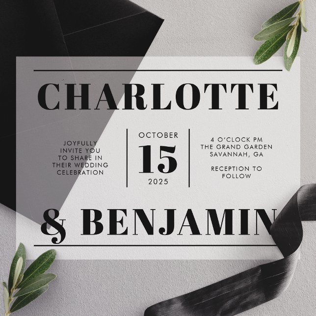 Modern Bold Black Horizontal Wedding Vellum Invitations (Creator Uploaded)