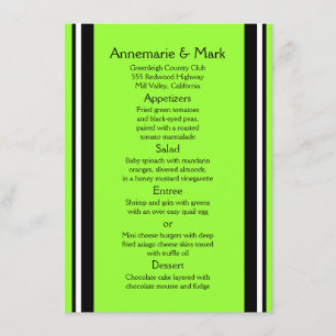 Modern Bold Black Lime Stripes Wedding Menu