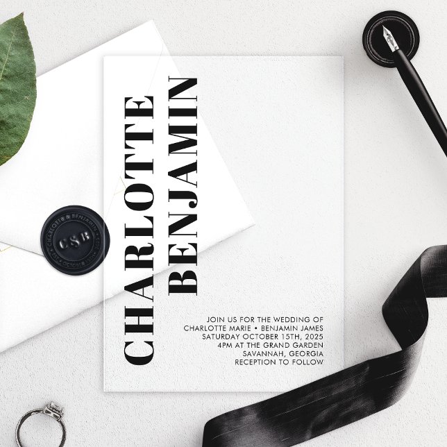 Modern Bold Black Minimalist Wedding Acrylic Invitations (Creator Uploaded)