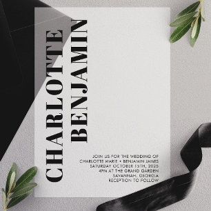 Modern Bold Black Minimalist Wedding Vellum Invitations