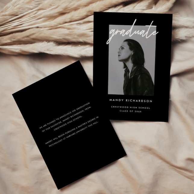 Modern Bold Black Script Photo Graduation Announcement (Creator Uploaded)