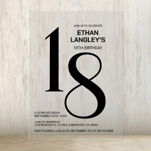 Modern Bold Black Text 18th Birthday Party Acrylic Invitations