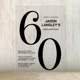 Modern Bold Black Text 60th Birthday Party Acrylic Invitations