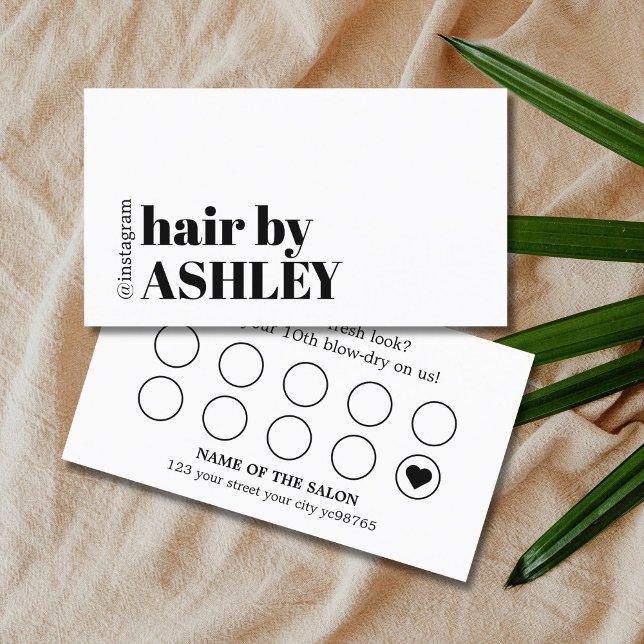Modern Bold Black White Hair Salon Loyalty Card (Creator Uploaded)