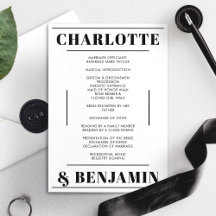 Modern Bold Black White Minimalist Wedding Program
