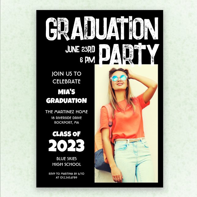 Modern Bold Black White Photo 2023 Graduation Invitation (Creator Uploaded)