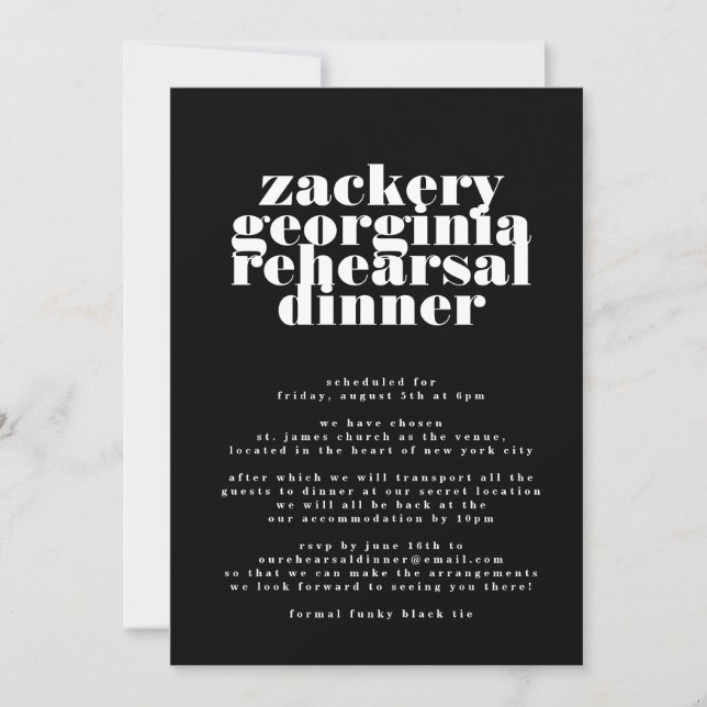 Modern Bold Black White Rehearsal Dinner Invitation (Front)