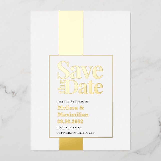 Modern bold black white Save Date Foil Invitation (Front)