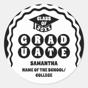 Modern Bold Black White Wavy Arch Graduation Classic Round Sticker