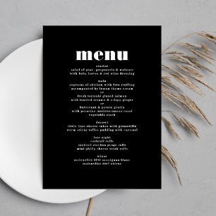 Modern Bold Black White Wedding Table Menu