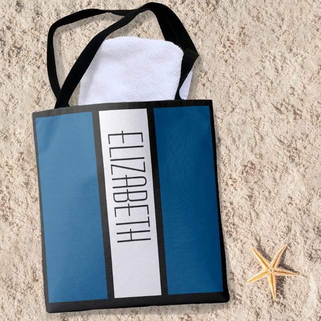 Modern Bold Block Personalised Name Classic Blue Tote Bag (Creator Uploaded)