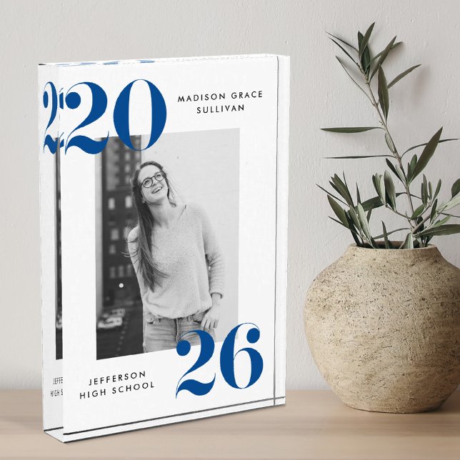 Modern Bold Blue Class of 2025 Graduation Photo Block (Creator Uploaded)