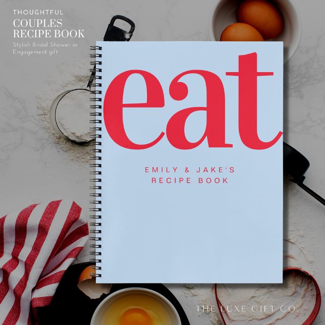 Modern Bold Blue Couples Engagement Gift Recipe Notebook (Creator Uploaded)