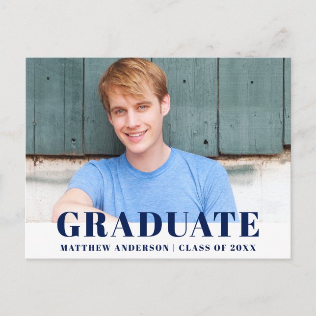 Modern Bold Blue Graduation Party Invitation Postcard (Front)