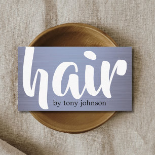 Modern Bold Blue Grey Faux Metal Hair Stylist Business Card