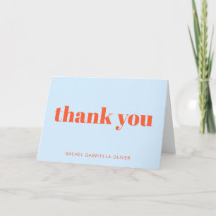Modern Bold Blue Orange Personalized Bat Mitzvah  Thank You Card