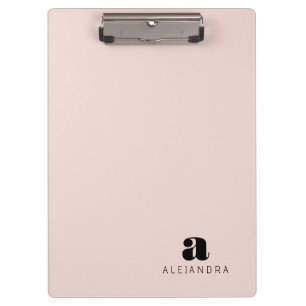 Modern Bold Blush Pink Monogram Name Clipboard