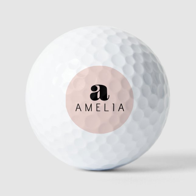 Modern Bold Blush Pink Monogram Name Golf Balls (Front)