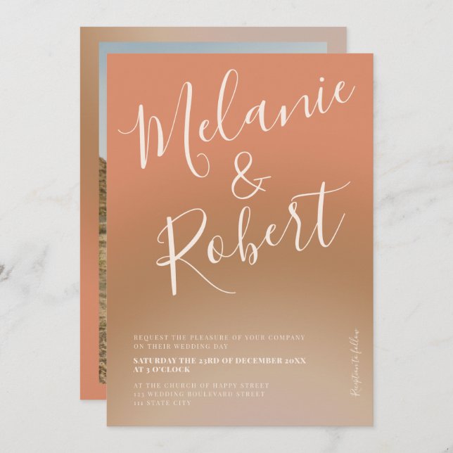 Modern bold boho gradient wedding photo invitation (Front/Back)