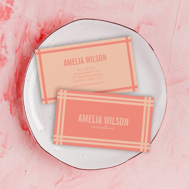 Modern Bold Bordered Coral and Peach Business Card (Creator Uploaded)