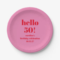 Modern Bold Bright Pink Red 50th Birthday Custom