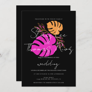 Modern Bold Bright Tropical Pink Orange Wedding Invitation