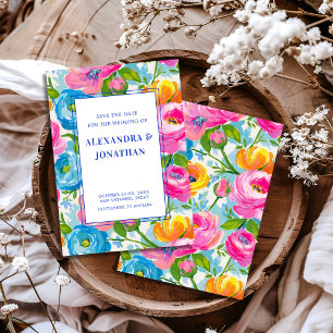 Modern Bold Bright Vibrant Colorful Floral Wedding Save The Date