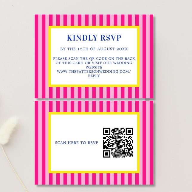 Modern Bold Bright Vibrant Colorful Stripe Wedding RSVP Card (Creator Uploaded)