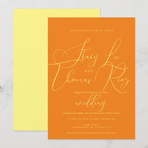 Modern Bold Bright Yellow Orange Script Wedding Invitation