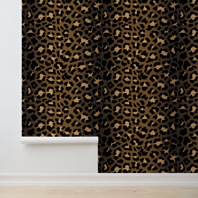 Modern Bold Brown and Cream Leopard Print Wallpaper (Application)
