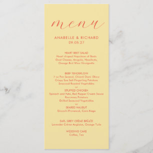 Modern Bold Buttercream Yellow Wedding Menu