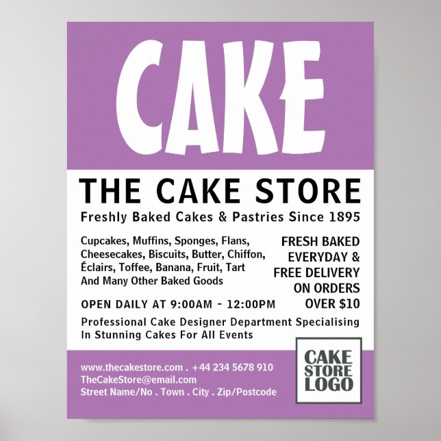 Modern Bold, Cakery, Cake Store Advertising Poster (Front)