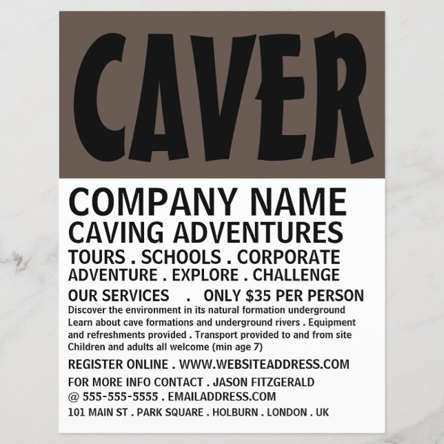 Modern Bold, Caving Adventure Advertising Flyer (Front)