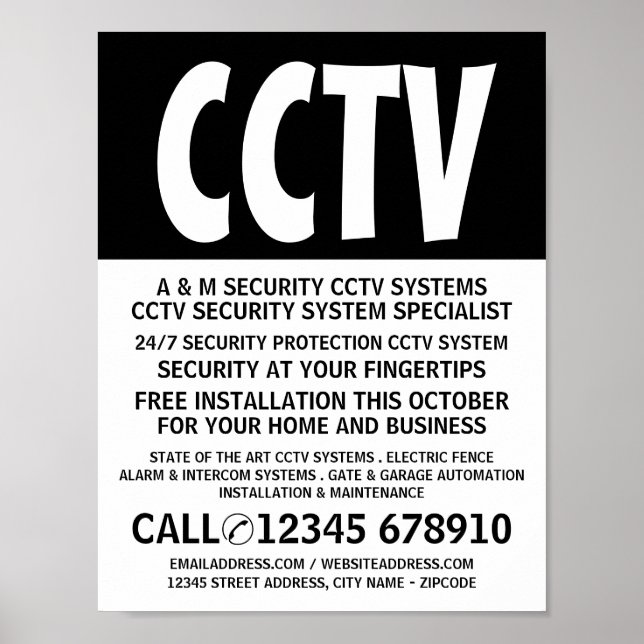 Modern Bold, CCTV Security Advertising Poster (Front)