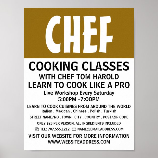 Modern Bold, Chef, Cooking Classes Advertising Poster (Front)