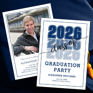 Modern Bold Class 2026 Navy Blue Graduation Party Invitation