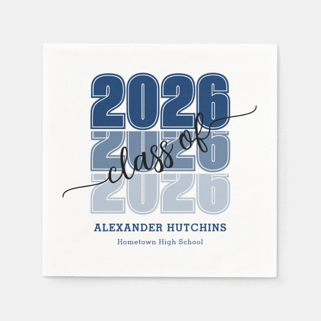 Modern Bold Class 2026 Navy Blue Graduation Party Napkin (Front)