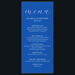 Modern Bold Cobalt Blue White Wedding Menu<br><div class="desc">An modern vibrant dinner menu card for your wedding reception features a vivid cobalt blue card with white typography. Personalize with your names and wedding date. Would also be appropriate for an anniversary,  birthday or elegant dinner party.</div>