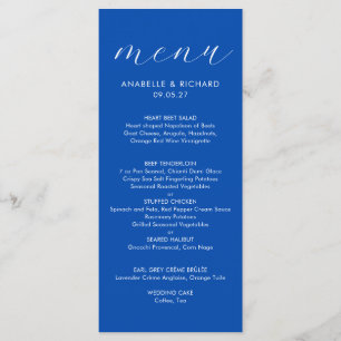 Modern Bold Cobalt Blue White Wedding Menu