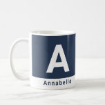 Modern bold colorblock navy blue personalised name coffee mug<br><div class="desc">Modern bold colorblock navy blue personalised name. With space for initials and name. Colours can be changed.</div>