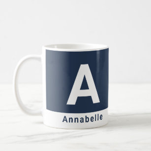 Modern bold colorblock navy blue personalised name coffee mug