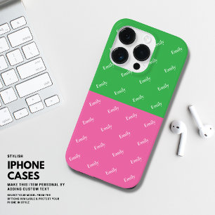 Modern Bold Colour Block Pink and Green Monogram Case-Mate iPhone 14 Pro Case