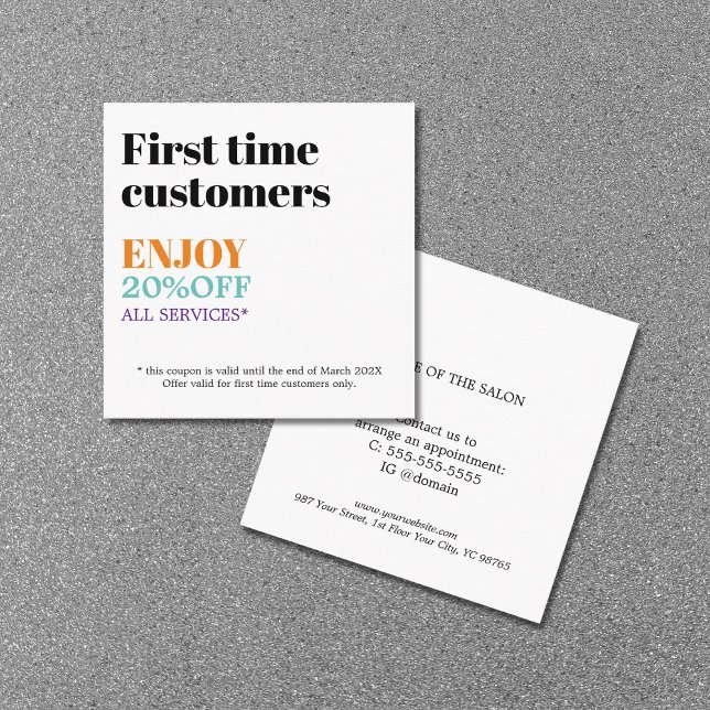 Modern Bold Colourful Beauty Salon First Time Discount Card (Creator Uploaded)