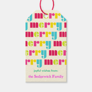 Modern Bold Colourful Merry Personalised Gift Tags
